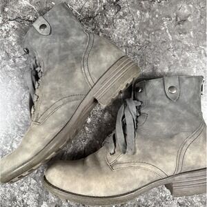 Rockport Womens Hombre Gray Lace Up Leather Ankle Boots Combat Back Zip Sz 10M